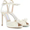 Wedding Dress Shoes Lady Sandals White Pearls Leather Luxury High Heels Women Walking