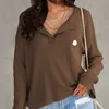 Maya – T-shirt de luxe à manches longues, nouvelle mode, tricot, Simple, décontracté, pour les déplacements quotidiens, couleur unie, col en v, lon259C, 2023