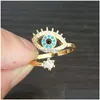 Com pedras laterais Lucky Turkish Blue Evil Eye Anings SDE Abertura de dedos ajustável Anel de casamento para mulheres Jóias da moda Drop de dha94