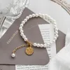 Link Bracelets Fashion Stainless Steel String Chain Pearl Beaded Bracelet China Fu Character Round Brand Pendant Jewelry Wholesale