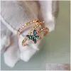 With Side Stones Women Luxury Butterfly Shaped Finger Rings Korean Version Rose Gold Color Twist Knucle Ring Jewelry Drop Delivery Dhjjz