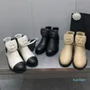 2023 Designer Pure Color Round-Toe Boots Dames Leer Outdoor Party Ademende elastische riemen Boot Lady SEXY Fashion Mid-Heel