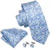 Himmelblau mit weißen Blumen kleine frische Herren Binde Binde Hankerchief Manschettenknöpfe Set Seidengeschäft Casual Party Krawatte Jacquard gewebt N-502299z