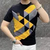 Magliette da uomo patchwork ad alta elasticità maglietta in maglia uomo o-scollo camicia allungata maglietta di moda streetwear estate magliette a maglia casual