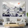 Wandteppiche Landschaftsmalerei Tapestry Mountain Sun Night View Home Dekoration Wandteppich Wandhängedekor Crow Sofa Decke R230816