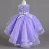 Vestidos de flor branca vermelha cinto bead princesa dama de honra vestido de bola lantejas de ball lantejas mangas meninas vestidos de concurso de vestido infantil 403