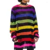 Dames Hoodies herfst Winter Harajuku Gothic Girls Stripe Hip Hop Knitting Hollow Out Long Sleeve Top Fashion Punk PULLOL Cool Girl