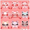 Party Masks Halloween Mask Japanese Style Fox Cat Tiger Cosplay Cherry Blossoms Half Face Masquerad Juldekorationer DROP DELIVE DHPKG