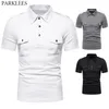 Męskie polo podwójne kieszeń wojskowe epaulet koszulka polo mężczyzn Summer krótki rękaw Slim Fit Homme Fashion Down Collar Para Hombre 230815