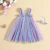 Abiti da ragazza 0-5y bambini ragazze estate abiti principessa stelle senza maniche in maglia stampare vestito di tulle colorato r230816