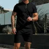 Herren -Tracksanzuiten Sommer Feste Farben Outfits Casual Revers Short Sleeve T -Shirts Shorts Zwei -Stück -Sets Mode männliche Waffel Loose Tracksuit 230815