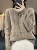 Blusas femininas AlisElect moda alta ulidade Merino lã Cashmere Mulheres de malha de suéter o-pescoço de canela longa Cardigã Top
