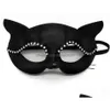 Party Masks Cat Masquerade Lace Mask Y Women Decoration Venice Half Face Ball Crystal Gatto Eyemasks Christmas Halloween Costume Props DHF42