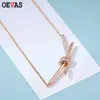 Pendant Necklaces OEVAS 100 925 Sterling Silver Knotted Rose Gold Clavicle Chain Necklace High Carbon Diamond For Women Wedd Party Fine Jewelry 230816