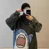 Herentruien Zazomde mannen Turtlenecks Shark Sweater 2023 Winter Patchwor Harajuku Koreaanse stijl Hoge nek Oversized grijs Turtleneck voor 230815