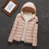 Casual Light Coat Down Jacket Women Simple Short Hooded 2023 New Fashion Stand Collar Lightweight Slim Large Size Stone Coat