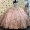 2024 Quinceanera Dresses Gold Flower Aptheart Off The Screald Girlsh Birthday Party Prom Gowns Princess 15 16