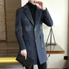 Men's Trench Coats 2023 High-quality Brand Business Casual Wool Windbreaker Men Slim Mid-length Plaid Suit Collar Woolen Coat Male Jacket