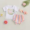 Ensembles de vêtements pour bébés filles, tenue d'été pour nouveau-né, T-shirt et short imprimés avec lettres d'animaux