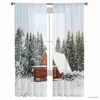 Curtain Winter Snow Wooden House Window Treatment Tulle Modern Curtains for Bedroom Living Room Sheer Curtains Home Coffee Store Decor