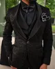 Floral Jacquard Men Wedding Suits Shawl Lapel Tuxedos Fashion Groom Wear Prom Party 3 PCS Blazer Vest With Pants Custom Made