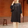 Etnik Giyim Moda Kadınlar Bluz Elbise Müslüman Kadınlar Günlük Pileli Mini Uzun Kollu O Boyun Artı Boyut Üst Ropa Musulmana Mujer