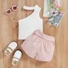 Clothing Sets Little Infant Kid Baby Girl Three Pieces Clothes Outfit Oblique Shoulder Sleeveless Vest Shorts Waist Belt