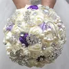 Hochzeitsblumen Sonderanfertigung Blumensträuße Satin Ribbon Blume Perlen künstliche Brautjungfer Halten Quinceanera W2280