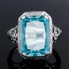 Anillos de racimo anillo de boda de aguamarina vintage sólido 925 sterling plate azul joya elegante joyería elegante para mujeres regalo