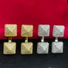 Women Gold Silver Plated Earrings Square Pendant Crystal Sparkling Full Diamond Earrings Trendy Stainless Steel Personalized Party Jewelry