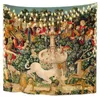 Tapestries Medieval Unicorn In Captivity Captured Surrounded By Snake Serpent Ouroboros Mille Fleurs Design Wall Hanging Art Tapestry 230816