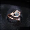 Com pedras laterais Lucky Turkish Blue Evil Eye Anings SDE Abertura de dedos ajustável Anel de casamento para mulheres Jóias da moda Drop de dha94