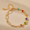 Link Bracelets Sweet Peach Heart Shaped Colored Crystal Splicing 18k Gold Plated Chain Women For Female Nice Jewelry Gift