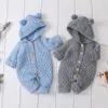 Rompers Autumn Winter Born Baby Boys Girls Bear Ear Knit Romper Hooded Sweater kombinezon 230816