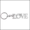 Keychains Lanyards Romantic Diamond Letter Keychain Pendant Metal Love Keyring Par Key Chain Creative Accessories Gifts 1252 Q2 D DHBEE