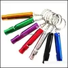 Keychains Lanyards New Novelty Mini Aluminum Alloy Whistle Keyring Keychain For Outdoor Emergency Survival Safety Sport Cam Hunting Dhprg