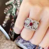 Cluster Rings Exquisite Female Princess Ruby Lab Diamond Ring Silver 925 Hollow Wedding Engagement Band Bride Luxury Fine Jewelry Gift