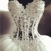 2015 Sexy Beaded Pearls Sweetheart Organza Ball Gown Wedding Dresses Lace-Up Vestidos De Noiva Floor-Length Bridal Gowns QS36238S