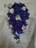 Свадебные цветы Eillyrosia blueviolet picasso cascade bridal bouquet galaxy orchids white calla lily unwonestones