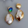 Charm Yygem 24x32mm White Shell 15mm Blue Murano Glass Gold Plated Stud Dangle örhängen för festsmycken 230815