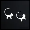 Dangle Chandelier 925 Sterling Sier Cute Earring Creative Long Tail Hang Cat Earrings Animal Jewlery For Woman Drop Delivery Jewelry Dhwfx