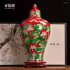 Vases Ceramic Hat-Covered Jar Vase Living Room Flower Arrangement Decoration Hallway Showroom Soft TV Cabinet Wine