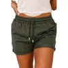 Shorts femininos de verão bolso de bolso casual calça fina de cor sólida com cintura alta