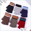 Fingerless Gloves Mens Glove Knitting Pure Color Splicing Writing Half Fingers Mitts Winter Anti Cold Keep Warm Expose 3 7Lc Drop Deli Dhr5F