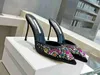 5A MB5730300B Sandaler Manloblanik 9cm Satin Crystal Empelled tofflor Mules Discount Desinger Shoes For Women Storlek 34-43 Fendave
