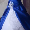 Królewska Niebieska Biała suknia ślubna Zastosowana Suknie ślubne ukochane w kształcie werci