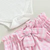 Kleidungssets Baby, Kleinkind Neugeborenes Baby Mädchen Kleidungssets Strickspielanzug Plaid Bow Shorts Sommerkleidung