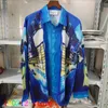 Мужские повседневные рубашки Япония Город Ночные гоночные гоночные печати Casablanca Рубашка с длинным рукавом мужчины Женщины Гавайи пляж тонкая ткань праздничная блузка 230815