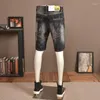 Men's Jeans Summer Fashion Streetwear Men Retro Black Elastic Spliced Ripped Short Painted Designer Hip Hop Denim Shorts Hombre