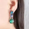 Dingle örhängen omyfun lyxig kristallgrön blå lila ädelstenar pave dropp örhänge bijoux brasil brincons aretes mujer e41